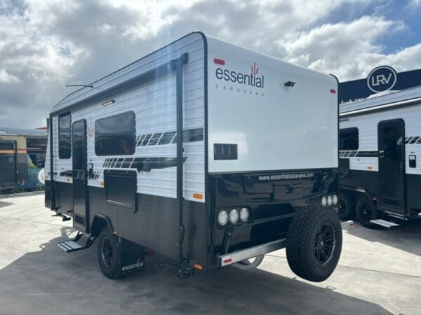990<br>IN STOCK READY FOR IMMEDIATE DELIVERY<br>2024 ESSENTIAL RANGER DESIGN 1 17'4 SEMI OFF ROAD SINGLE AXLE CARAVAN<br>WEIGHTS<br>Tare: 2111 Kg<br>GTM: 2500 Kg<br>ATM: 2673 Kg<br>Ball: 173 Kg<br>CHASSIS<br>	A/Frame Extended 450mm <br>	TB07-JC Toolbox<br>	2 Chassis Raiser<br>	Spare Wheel Under Mount<br>	Drop Down Stabilizer Stands<br>	Water Tank Stoneguard/s<br>	Titan X 2.5t<br>	235/75 R15 All Terrain Tyres<br>	Galvanized Wheel Arches<br>	6 A-Frame Return to Spring Hangers<br>	A-Frame Tap & Gas Regulator <br>	10 Electric Brakes to All Wheels<br>	Break Away System<br>	Heavy Duty 2 Arm Bumper <br>	4 Heavy Duty Chassis<br>	DO35 Coupling<br>	Lockable Coupling with Twin Safety Chains<br>	Wind Up Jack<br>	8 Jockey Wheel<br>	Batteries Mounted on Chassis<br>PLUMBING<br>	95L Grey Water Tank Inc. Shut-off Valve<br>	2* 95L Water Tanks<br>	A-Frame Mains Pressure Tap<br>	China Vanity to Ensuite<br>	Compressor Fridge171l (Freecamp)<br>	External Gas Bayonet At Front Boot Door Side<br>	Dual 9Kg Gas Bottles with Changeover Regulator<br>	Gas/Electric Hot Water System<br>	Large Deep Bowl Stainless Kitchen Sink with Drain<br>	2*Lockable Water Tank Inlet<br>	Mains Pressure Water Inlet<br>	12V Water Pump<br>	Twin water level gauges<br>	Flick Mixer Taps<br>	Plastic Bowl Toilet<br>	Waste Water Outlet<br>ELECTRICAL<br>	Mini Grill with 3 Burner Gas & 1 240V Element with Microwave underneath<br>	12V/USB Socket & TV Point at Outside Table<br>	240V 15AMP Inlet & 240V 10AMP Outlet<br>	240V/USB Double Power Points