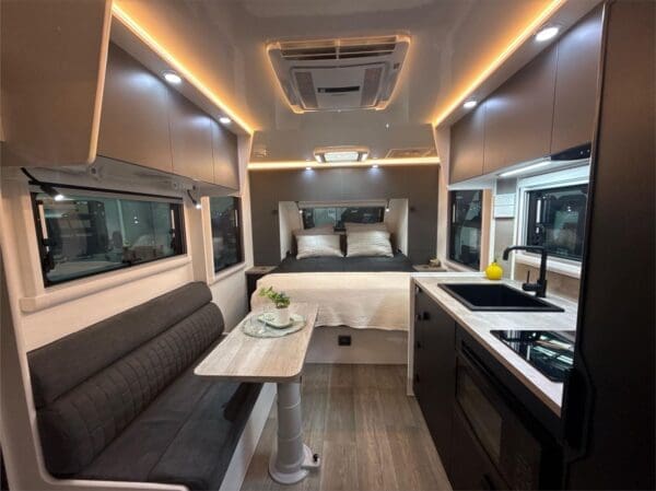  delivering an off-road caravan that’s ready for adventure straight off the showroom floor.<br /><br />Key Features<br /><br />Composite Construction – lightweight yet strong for long-lasting durability<br /><br />400Ah Lithium Battery System – ample power storage for extended off-grid stays<br /><br />600W Solar Capacity – reliable energy supply even in remote locations<br /><br />3000W Inverter – run household appliances with ease